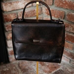 Oroton Black Stressed Patina Leather “Vintage 90s Minimalist Top Handle